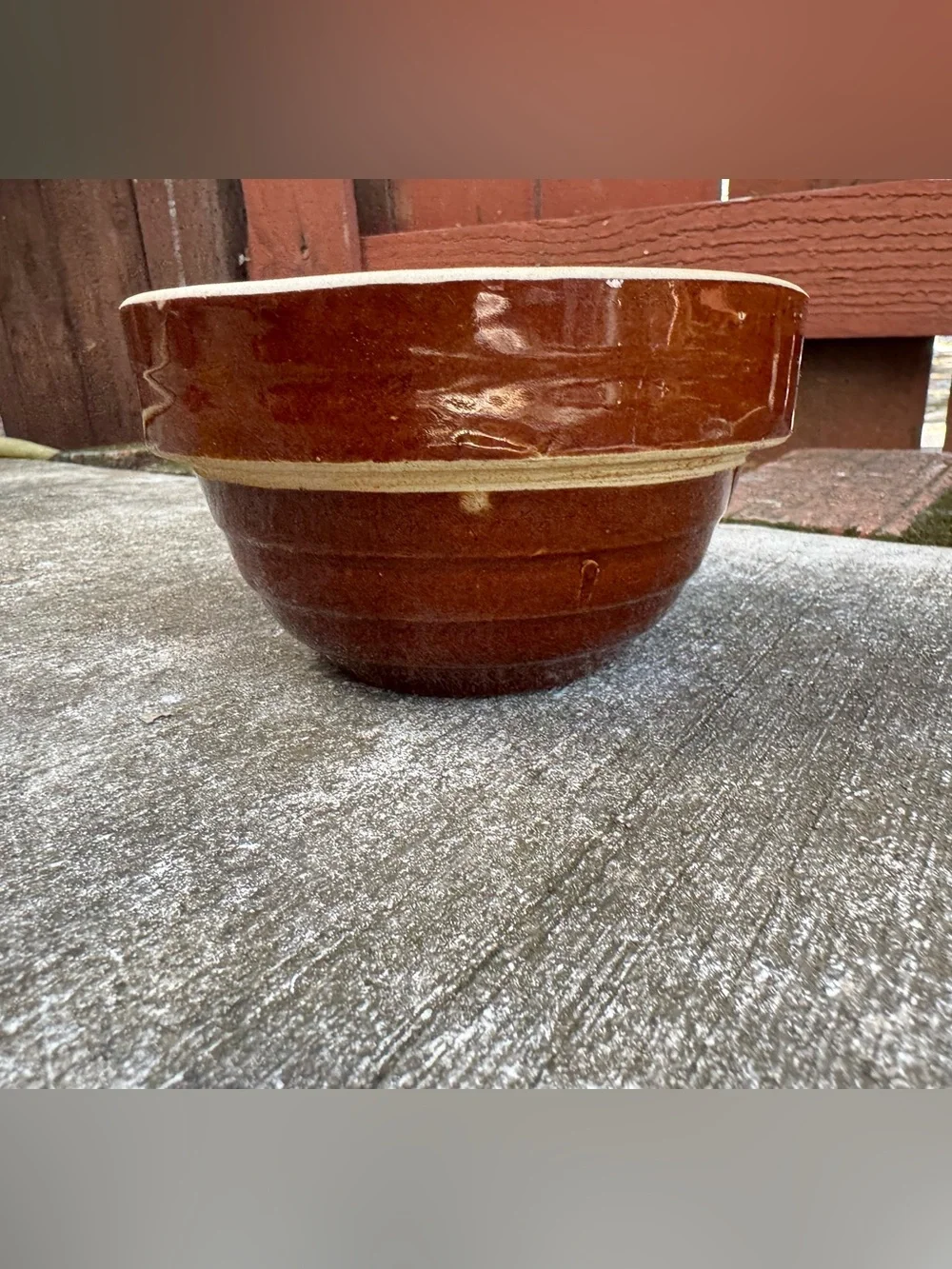 Brown Glazed Ceramic Bowl with Natural Rim